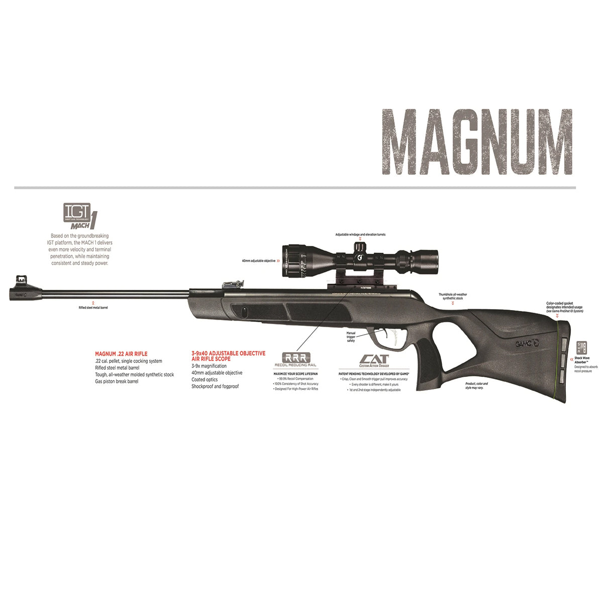 Rifle Aire Comprimido Gamo G Magnum Igt 1250 + Mira +balines